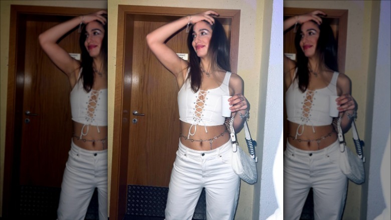 woman wearing white on white outfit