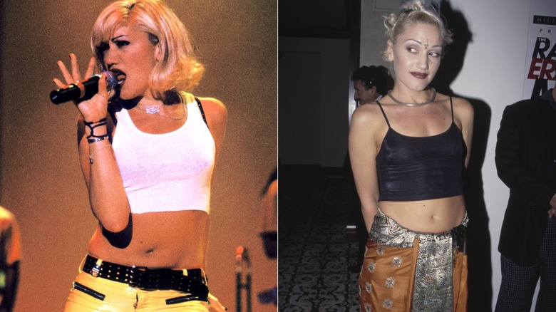 Gwen Stefani wearing yellow pants and intricate patterns