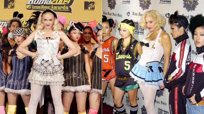 Gwen Stefani posing with the Harajuku Girls