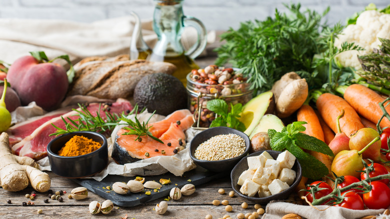 table containing foods of the Mediterannean diet