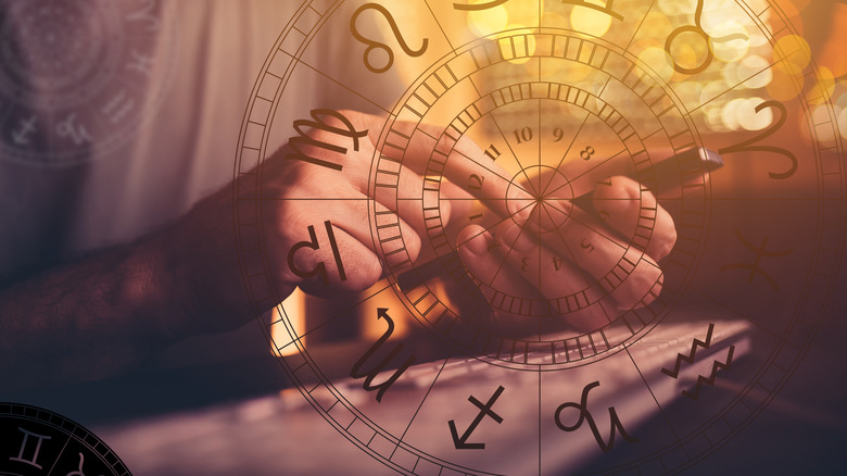 Zodiac signs and houses on a chart 