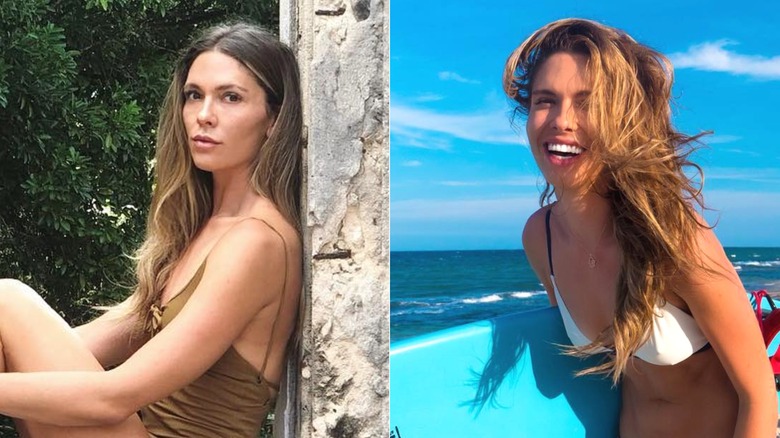 Side-by-side of Bettina Anderson wearing swimsuits and no makeup.