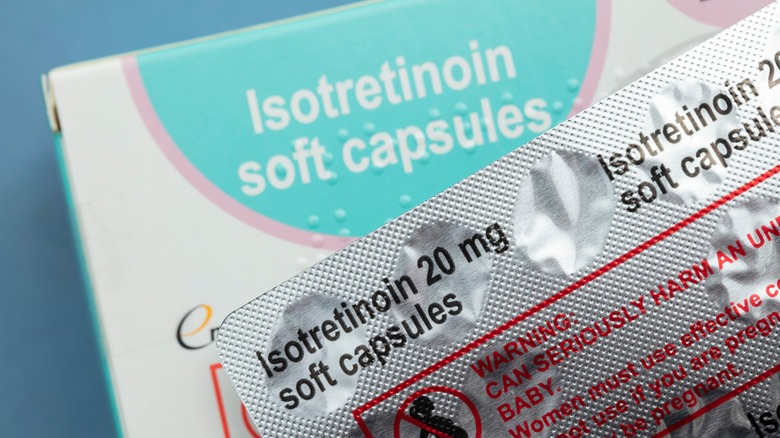 Package of accutane on a counter.