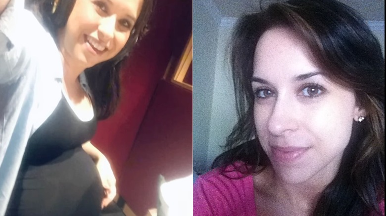 Lacey Chabert sits in a recording booth while nine months pregnant