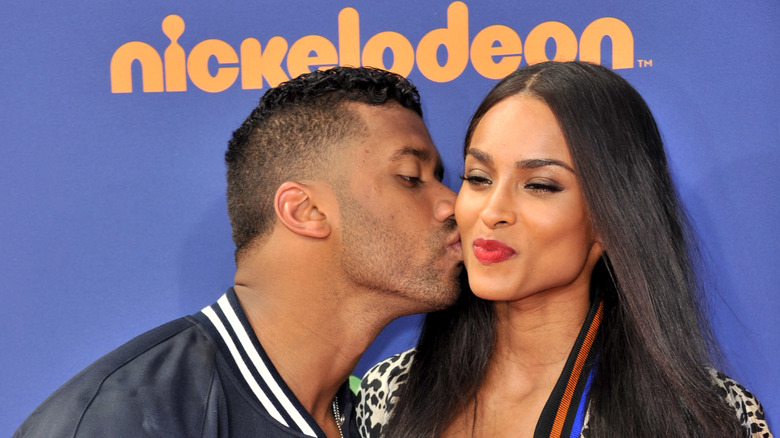 Russell Wilson kissing Ciara