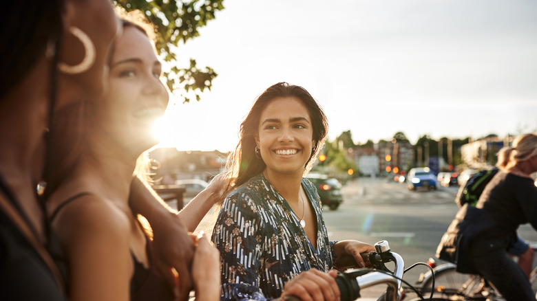 Woman being present with friends