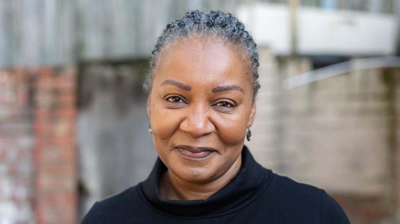 Woman with gray braids