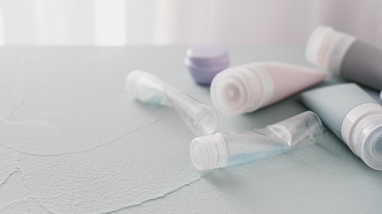 Empty skincare bottles