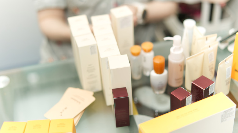 Skincare products in store