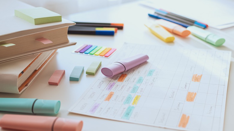 schedule and highlighters