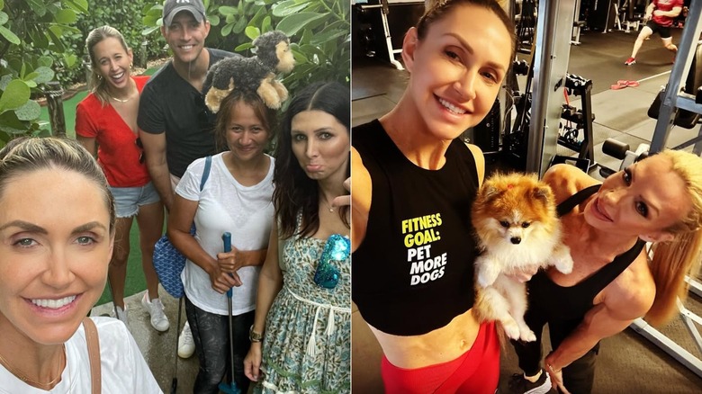 A side-by-side image showing Lara Trump smiling while makeup-free on a mini-golf course on the left and at the gym on the right