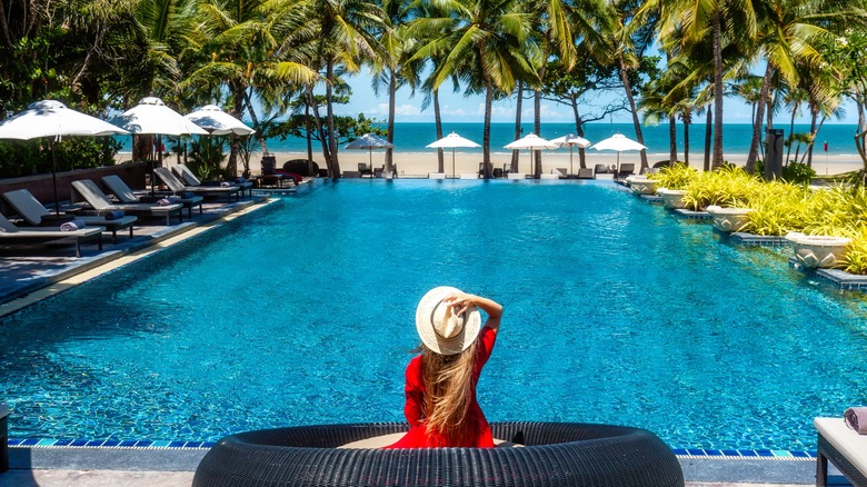 Woman lounging at resort
