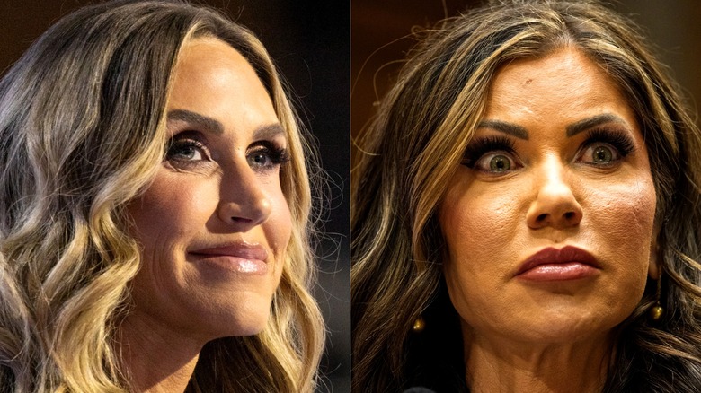 Side-by-side closeups of Lara Trump and Kristi Noem.