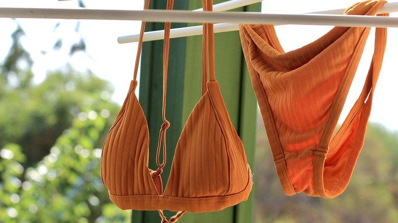 wet bikini being aired out