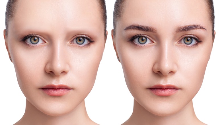 Woman with and without eyebrows