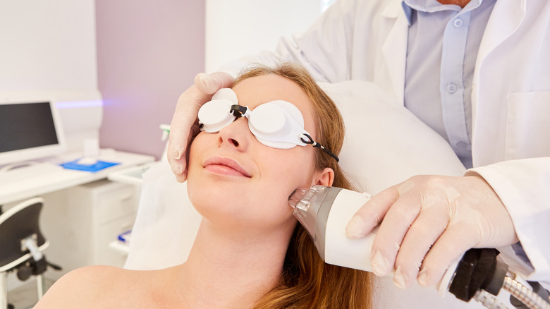 Fraxel treatment on woman's face