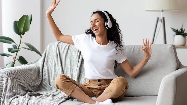 woman listening to music alone