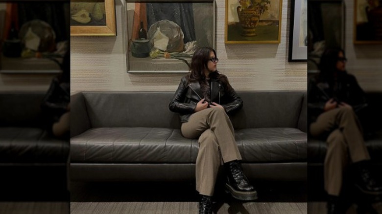 Woman in leather jacket