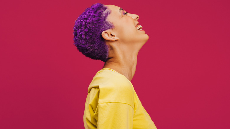 woman with short purple hair