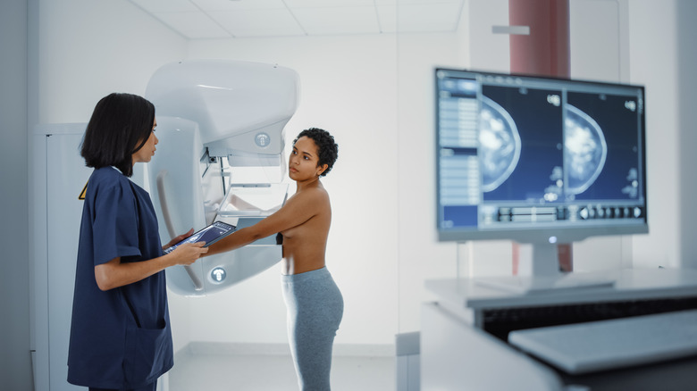 Woman getting a mammogram