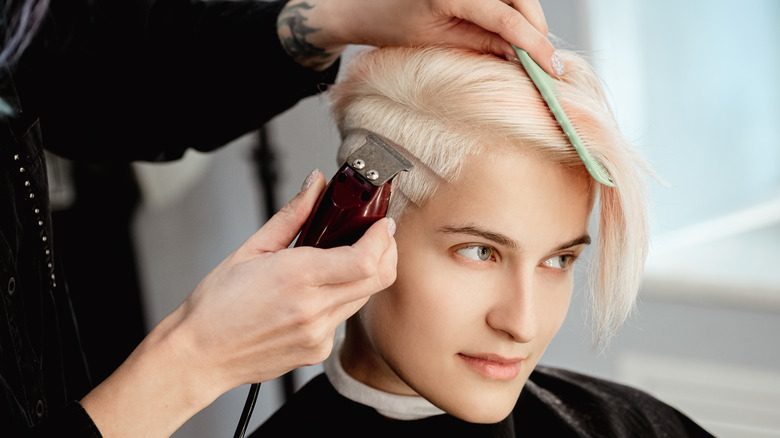 Woman getting a haircut