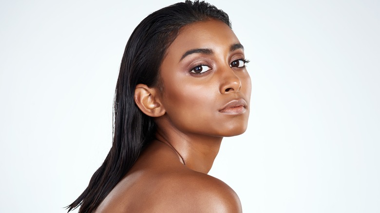 Woman model dewy makeup