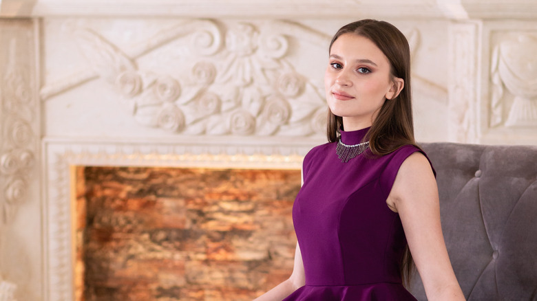 Girl in modest evening gown