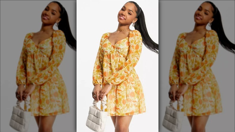 Asos model wears chiffon floral mini