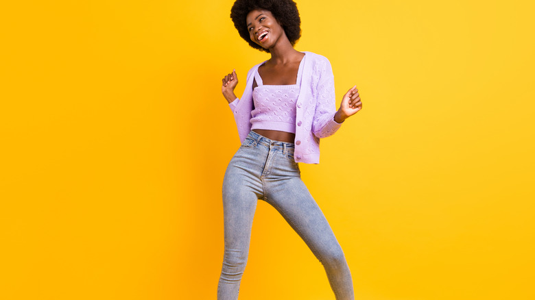 Purple cardigan outfit