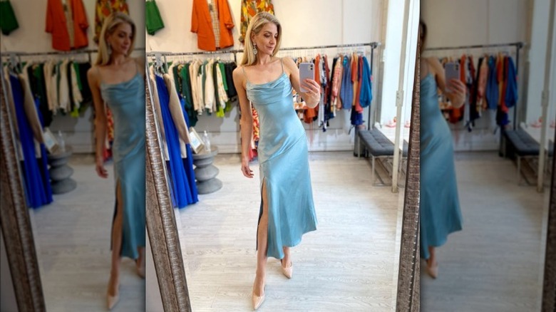 Blue dress with leg slit