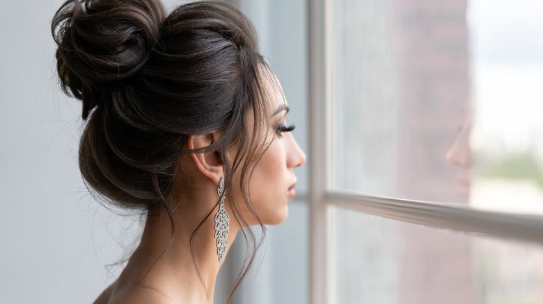 Woman wearing earrings