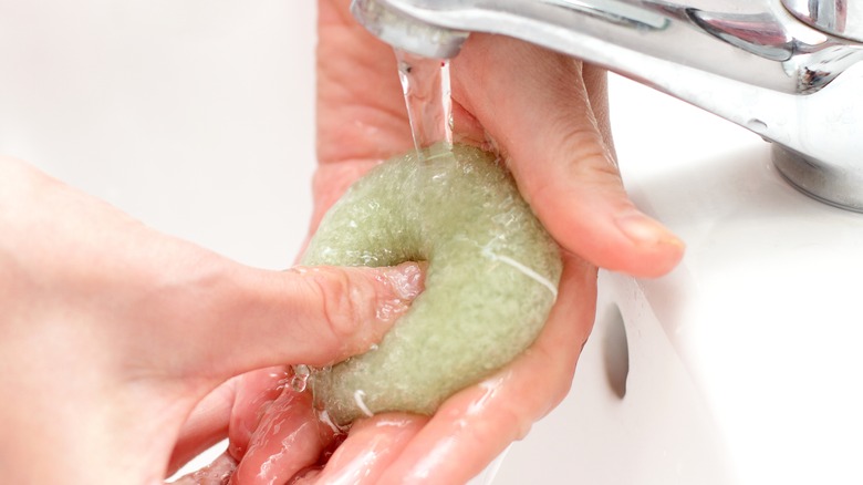 konjac sponge under faucet