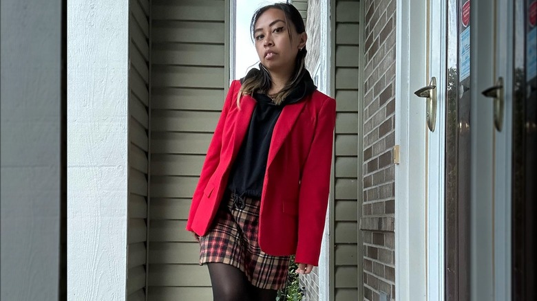 Woman wearing The Limited skirt