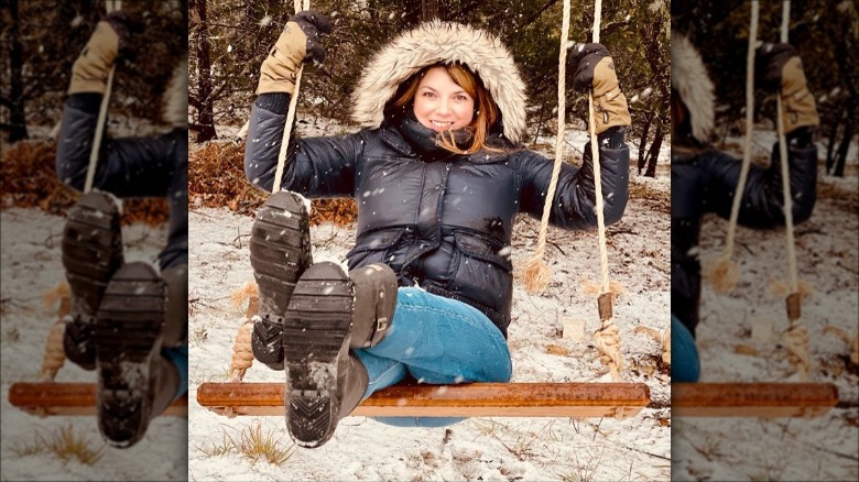 Long puffy coat and jeans