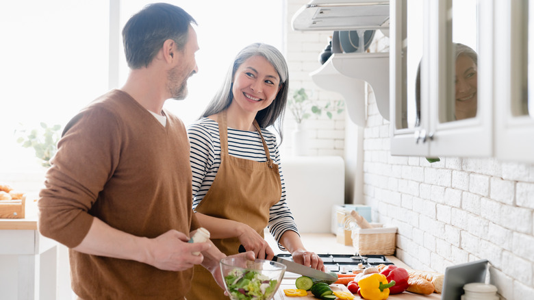 Couple cooking together