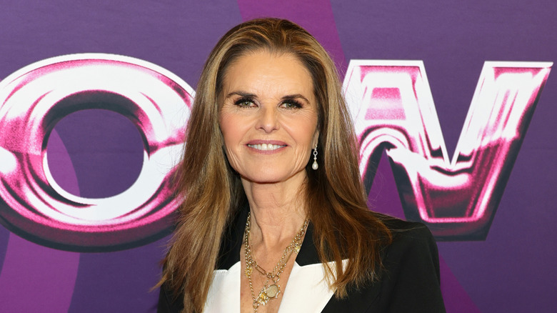 Maria Shriver wearing a black and white jacket