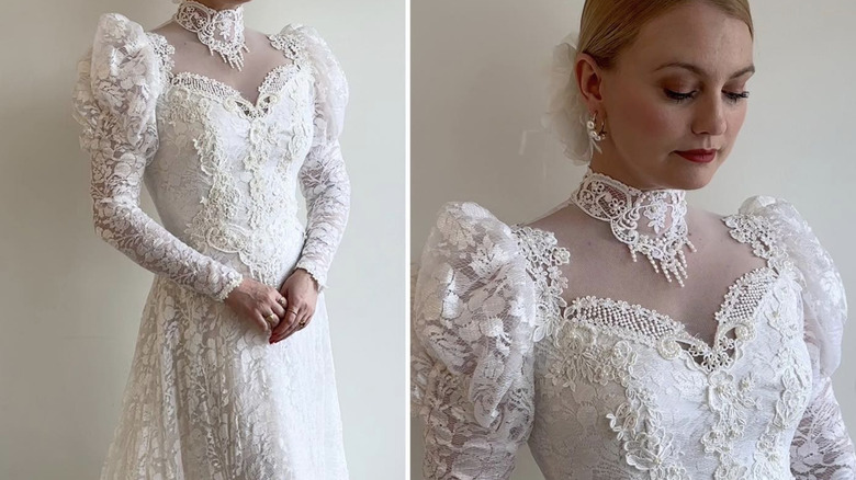 Vintage wedding dress split image