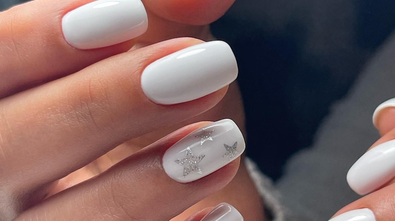 Woman with glitter nails