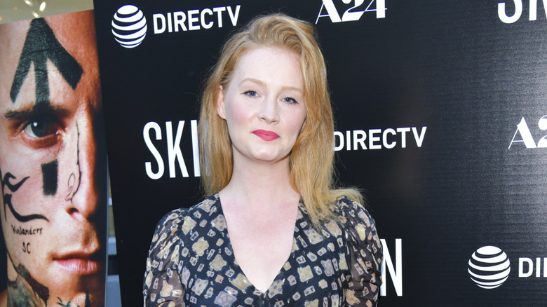 Kimberly Van Der Beek with red lipstick