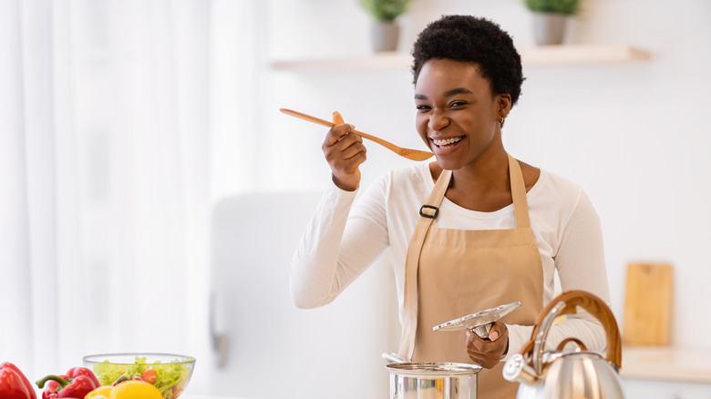 Woman cooking lunch