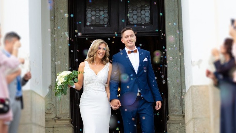 bubbles over newlyweds