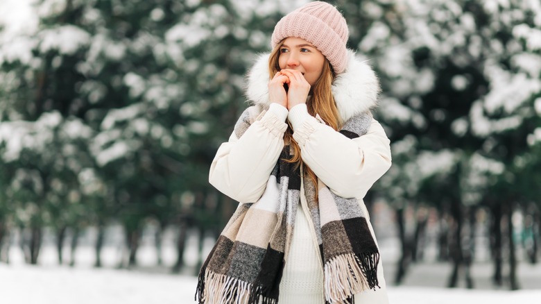 Woman outside on cold day