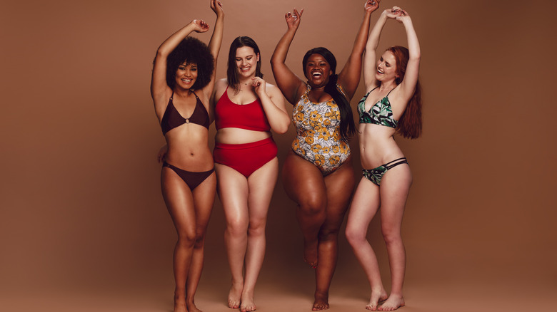 Women in underwear happy