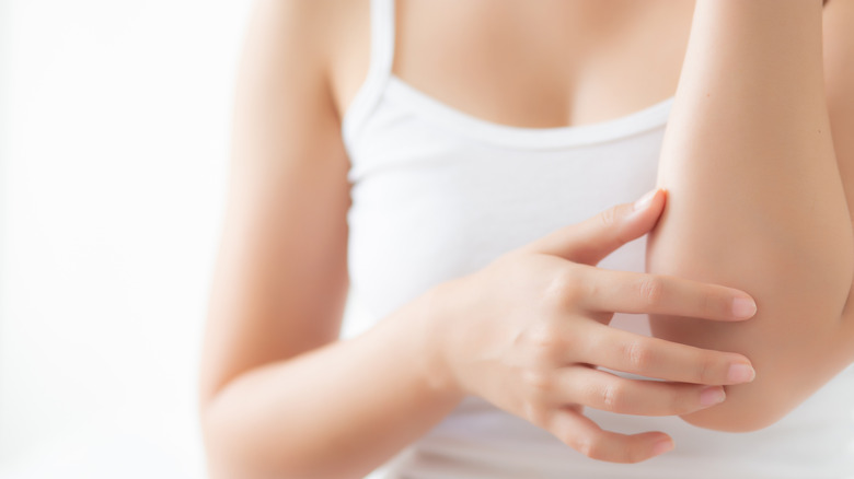 close up of woman's elbow