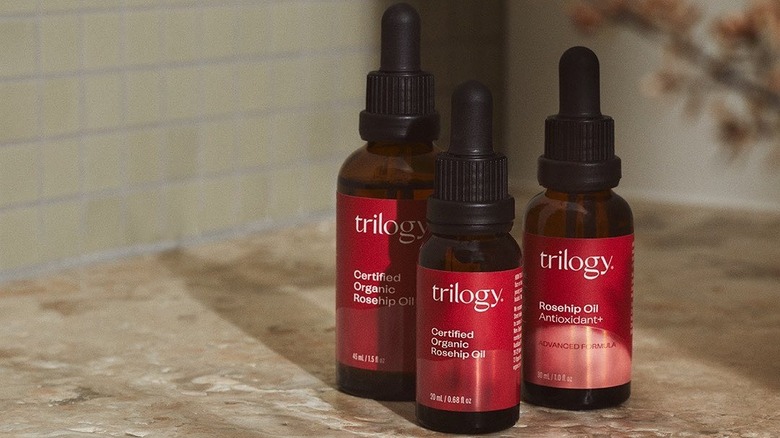 vials of Trilogy's rosehip oil