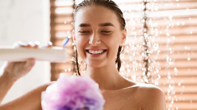 Woman taking a shower