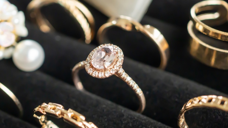 gold jewelry in a display case