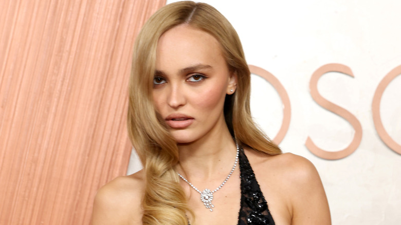 Close up of Lily-Rose Depp at the 2025 Oscars
