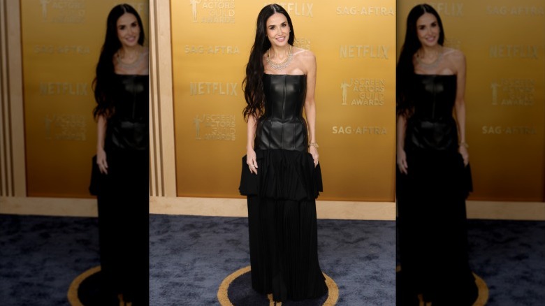 Demi Moore in a black dress at the 2025 SAG Awards