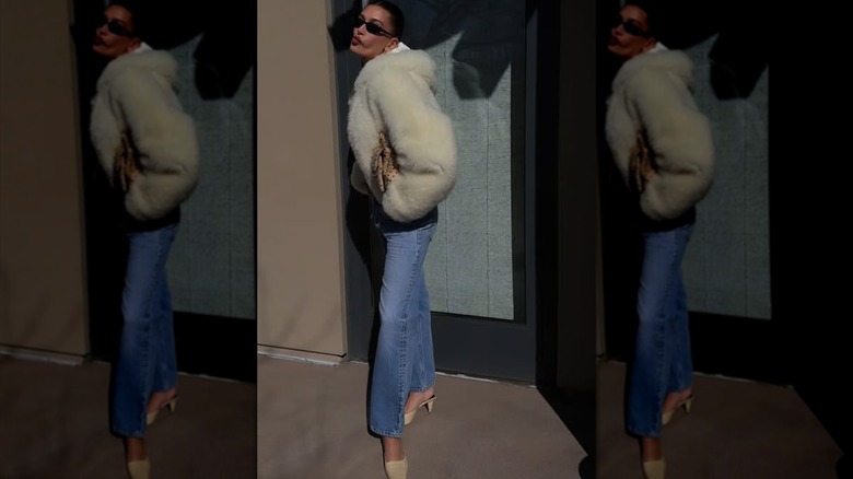 Hailey Bieber arrives at a suite to watch the Super Bowl